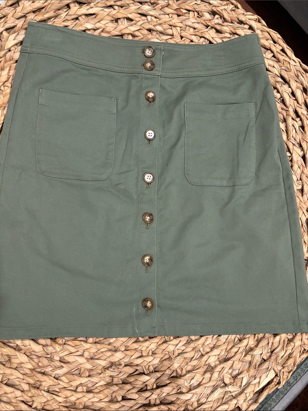 LOFT Olive Green Button-Front Midi Skirt
